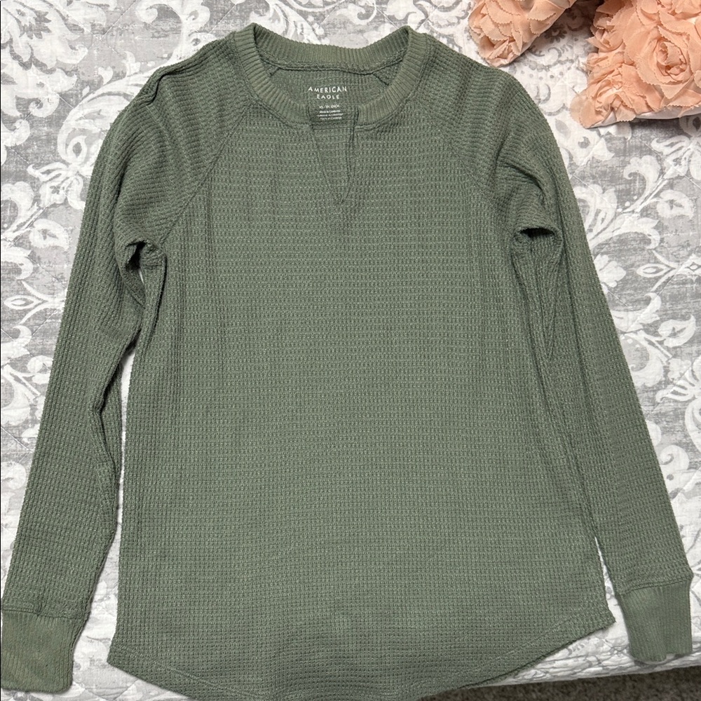 American Eagle Outfitters Green Waffle Knit Top